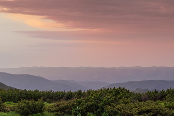 Sky with clouds after sunset over the Carpathian Mountains