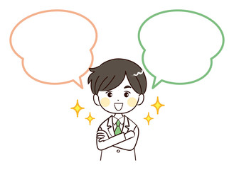 男性、医者、ふきだし、笑顔