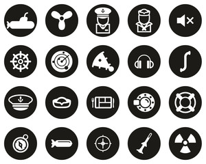 Submarine Icons White On Black Flat Design Circle Set Big