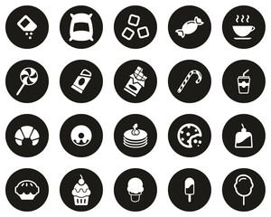 Sugar Or Sugar Food & Drink Icons White On Black Flat Design Circle Set Big