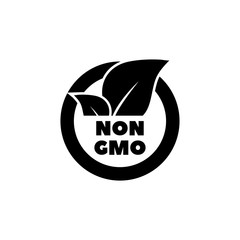 GMO Free Label with Leaf, Eco Food Flat Vector Icon