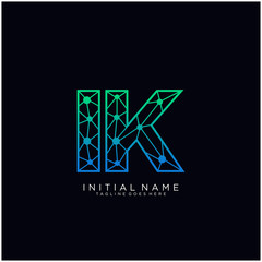 Letter IK abstract line art logo template.