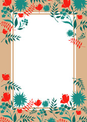 Color frame with hand drawn flowers and leaves