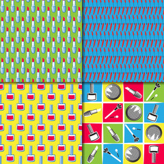 Color vector pop art pattern set with make up elements: mascara, lipstick, brushes and nail polish
