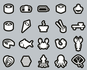 Sushi Icons White On Black Sticker Set Big © Bakai