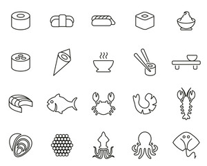 Sushi Icons Black & White Thin Line Set Big © Bakai