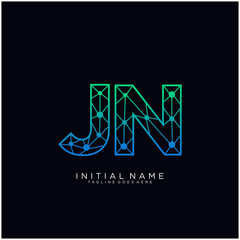 Letter JN abstract line art logo template.