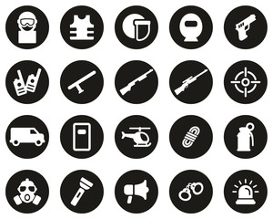 SWAT Team Icons White On Black Flat Design Circle Set Big