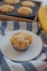 Home made banana muffins on the wooden table