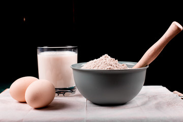 Pastry ingredients, milk, eggs and flour