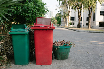 Trash that is filled with leaves