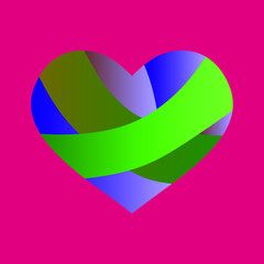 Colored heart made of ribbons on a pink background