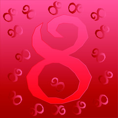 Red number eight on spring day