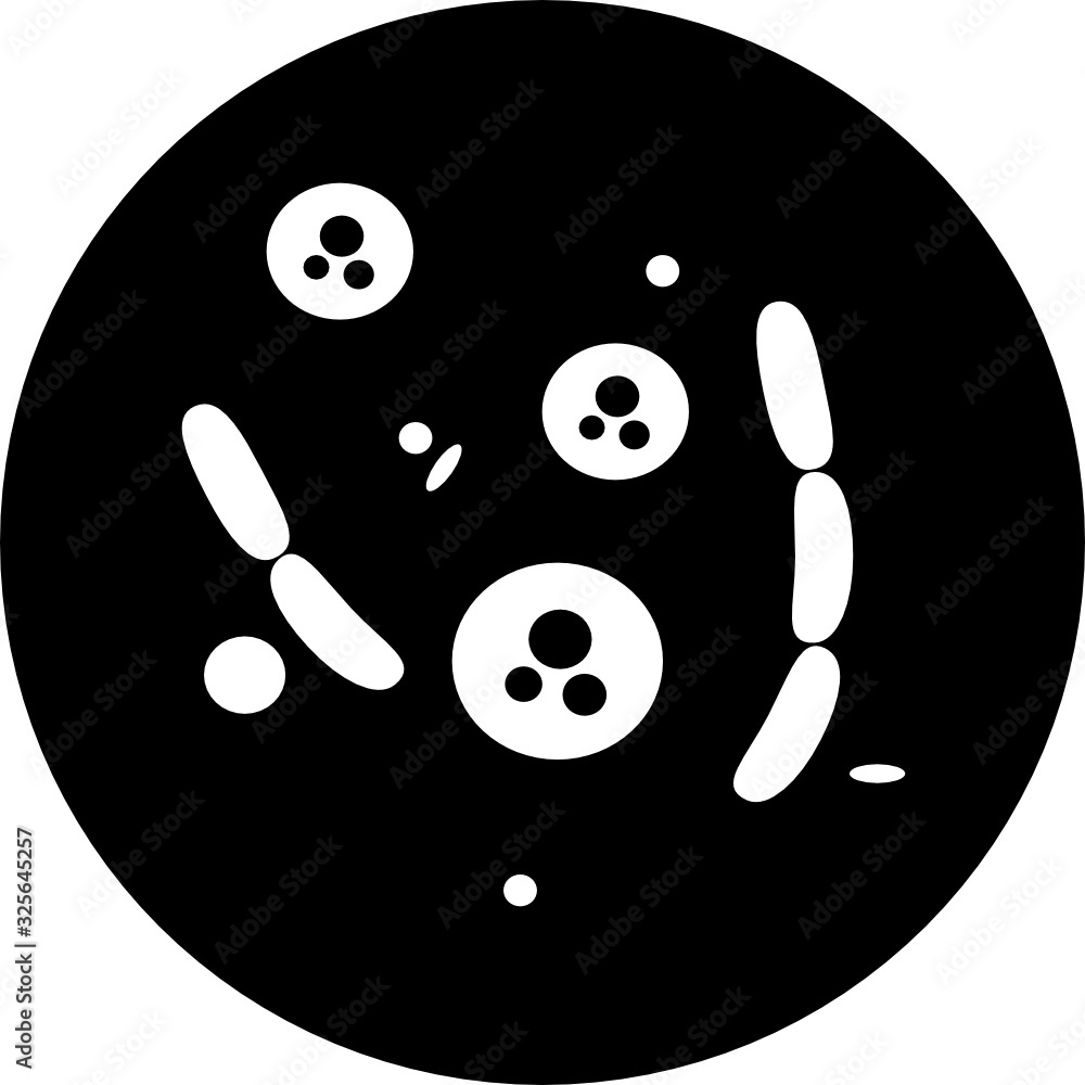 Poster corona virus in black circle icon. bacteria, microbes and virus sign and symbol in flat design healt