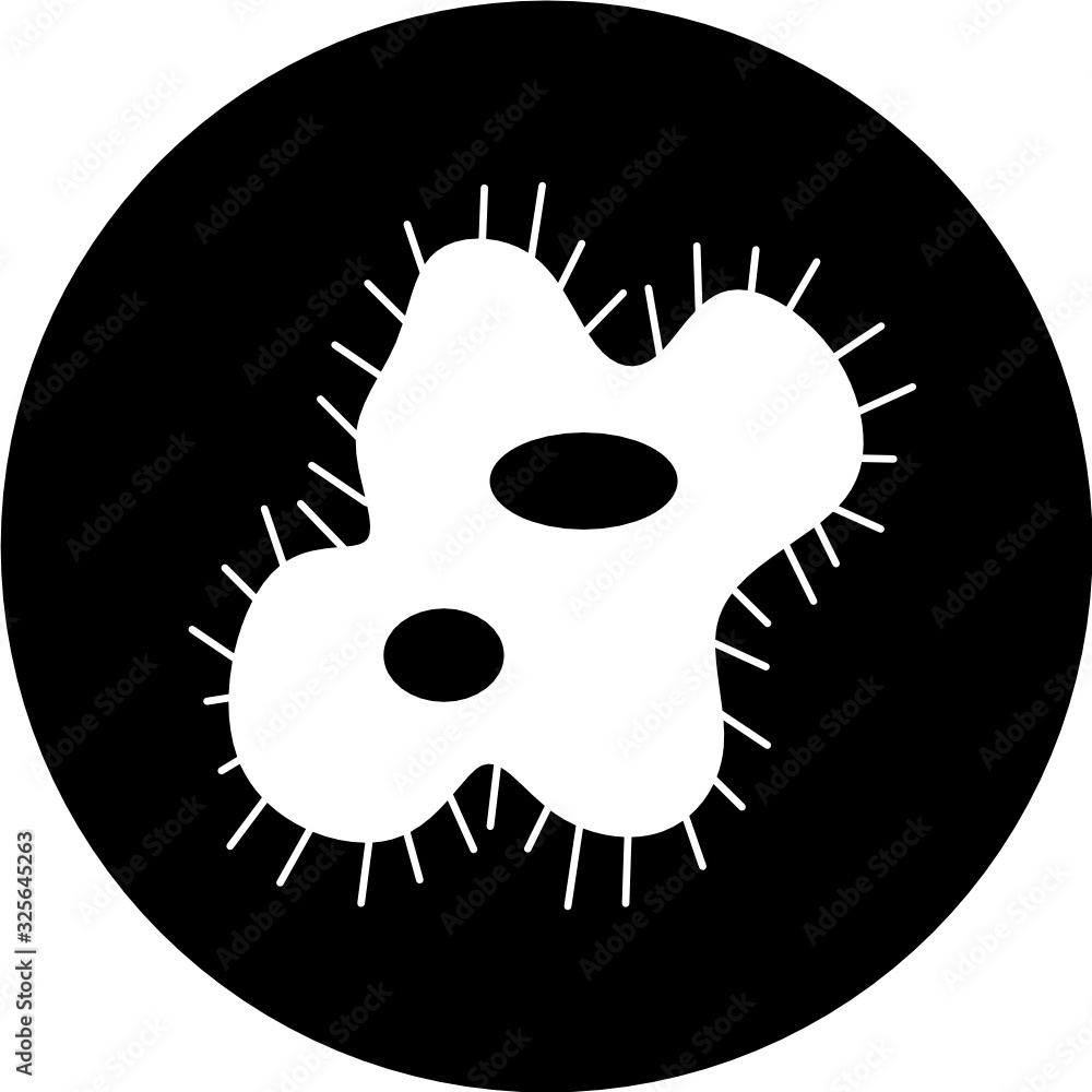 Poster corona virus in black circle icon. bacteria, microbes and virus sign and symbol in flat design healt
