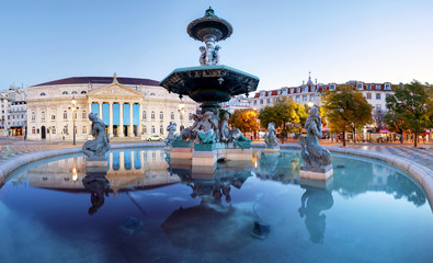 Fototapeta premium Lisbon, Rossio square, Portugal at night
