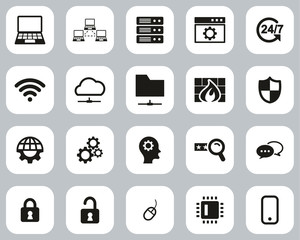 System Administrator Icons Black & White Flat Design Set Big