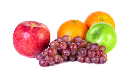 Naklejka na ściany i meble Apple, orange and grape isolated on white background