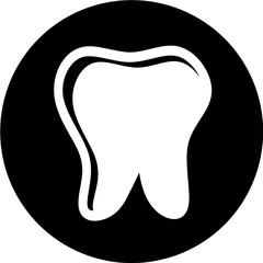 Tooth in black circle icon. Creative dentist logo. Dental clinic and symbol vector icon app. Dentist stomatology medical doctor logotype concept