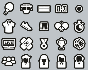 Table Tennis Sport & Equipment Icons White On Black Sticker Set Big