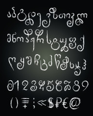 Georgia chalk alphabet , numbers, symbols isolated on black background. Concept for menu, cards, invitation 