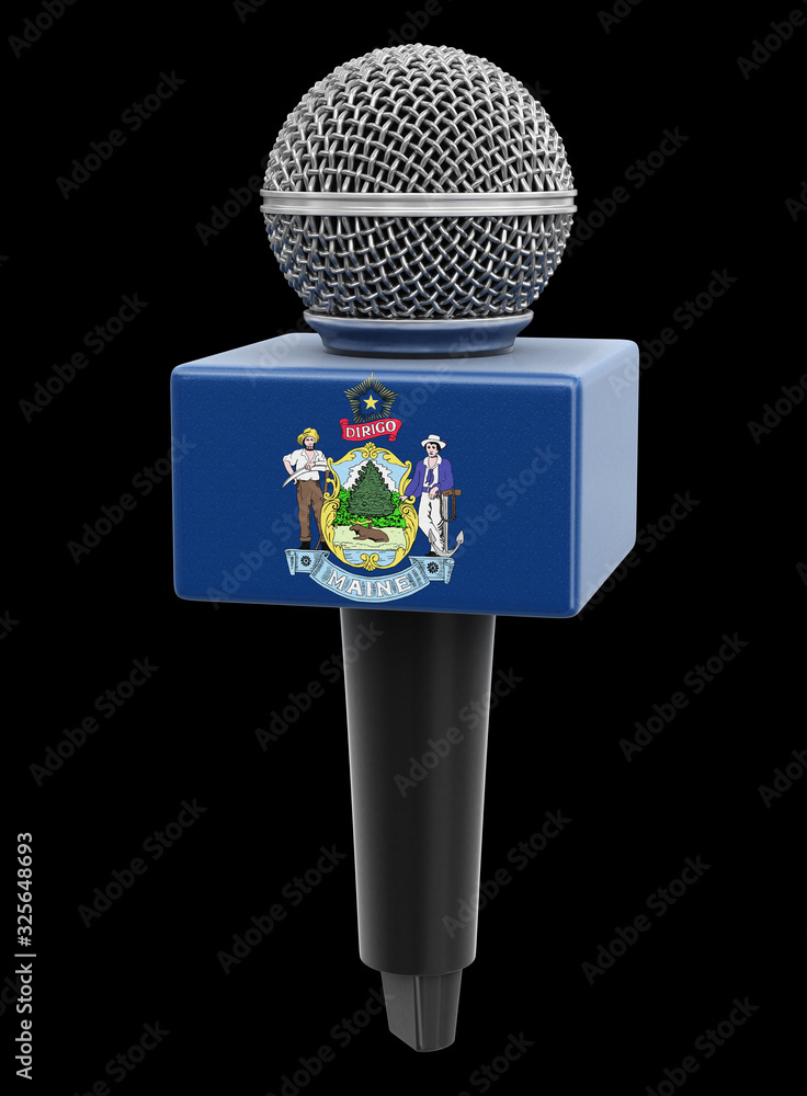 Poster microphone and maine flag. image with clipping path