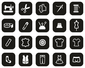 Tailor Shop Icons White On Black Flat Design Set Big