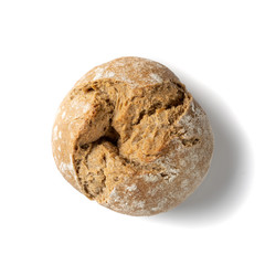 Homemade Traditional Rye Bread Bun Isolated on White Background