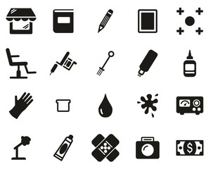 Tattoo Shop & Equipment Icons Black & White Set Big
