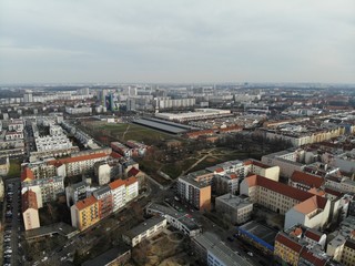 Aerial view of Forckenbeckplatz and Blankensteinpark, Berlin Friedrichshain, Germany