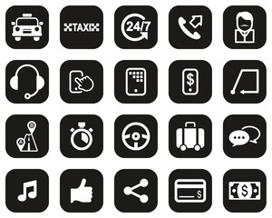 Taxi Or Taxi Service Icons White On Black Flat Design Set Big