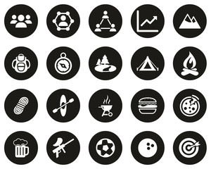 Team Building Icons White On Black Flat Design Circle Set Big