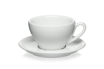 White porcelain cup and saucer for cappuccino isolated on a white background