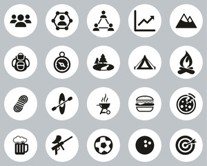 Team Building Icons Black & White Flat Design Circle Set Big