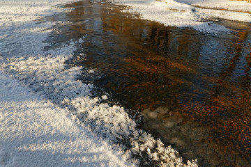 forest river in ice in early spring