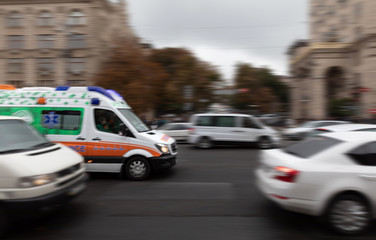 Ambulance on Khreshchatyk street in Kiev