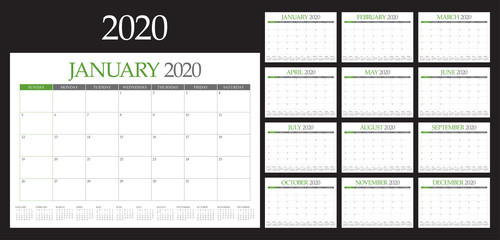 Year 2020 desk calendar vector illustration