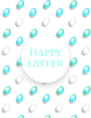 happy easter gift card, realistic vector illustration , pattern with bright decorated eggs.