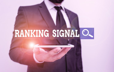 Conceptual hand writing showing Ranking Signal. Concept meaning characteristic of a website that...