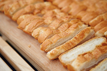 Slice of baguette at buffet 