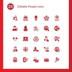 25 people filled icons set isolated on . Icons set with Audience targeting, astronaut, suit, Account, businesswoman, bike station, Partnership, Audience, teamwork, rich man icons.