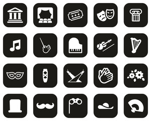 Theater Or Opera Icons White On Black Flat Design Set Big