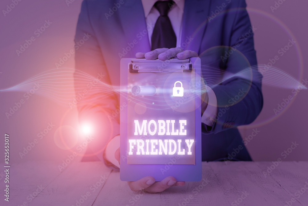 Poster text sign showing mobile friendly. business photo text website is designed to display on a mobile de