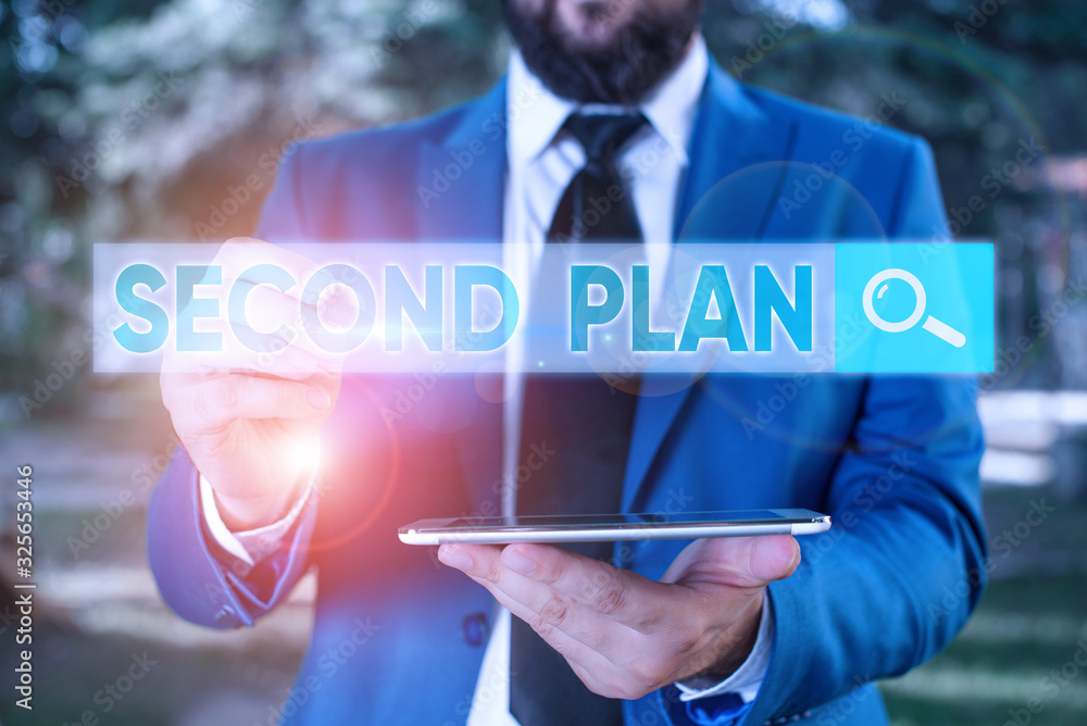 Poster writing note showing second plan. business concept for next set of decisions about how to do somethi