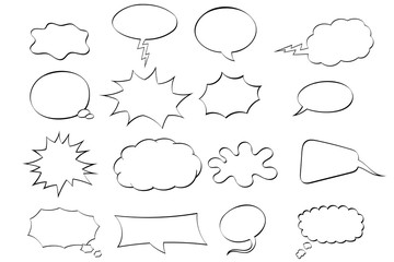 Speech bubbles. Black and white set of icons