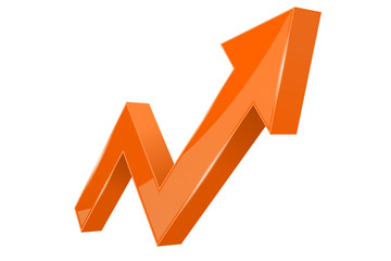 Financial indication arrow. Up orange shiny 3d graph