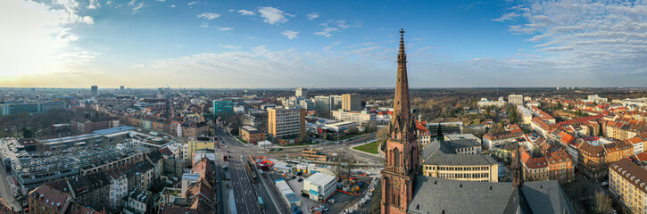 Panorama Luftbildaufnahme am 08.02.2020 in Karlsruhe, Durlacher Tor, Germany - obrazy, fototapety, plakaty