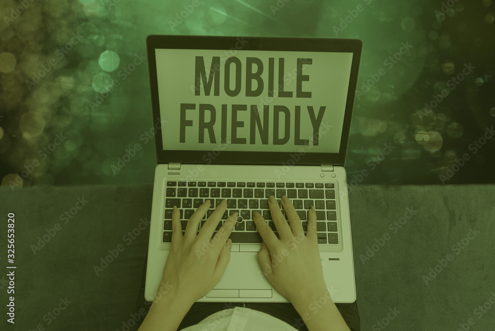 Poster word writing text mobile friendly. business photo showcasing website is designed to display on a mob