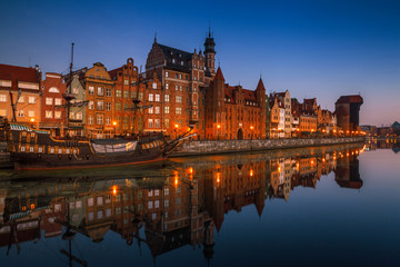 view of the river Motława and crane in Gdansk