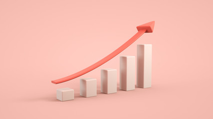 3D Business growth bar graph curve.